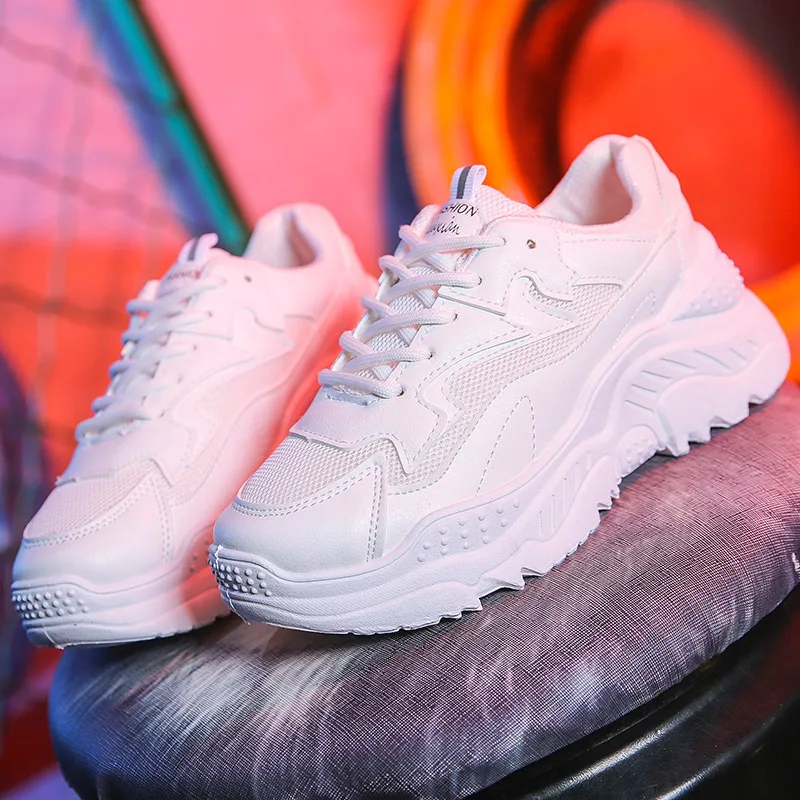 White Women Shoes Fashion Vulcanize Shoes With 5cm Chunky Sneakers Women Casual Platform Dad Shoes Female White Basket Femme Krassovki - Цвет: White