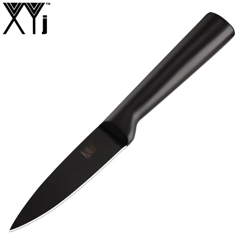 J.3.5 paring knife XYj набор кухонных ножей из нержавеющей стали, 6 шт., интегрированный дизайн, черная ручка, нож для нарезки хлеба, Santoku, нож для очистки овощей - Цвет: J.3.5 paring knife