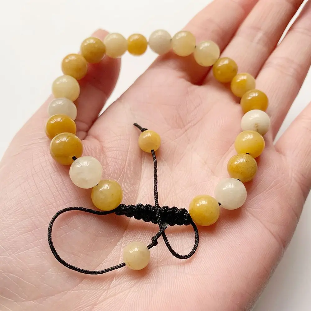 8mm Yellow Quartz Stone Beads Jewelry Handmade Genuine Energy Crystal Healing Ball Bracelet Adjustable 1pc | Украшения и