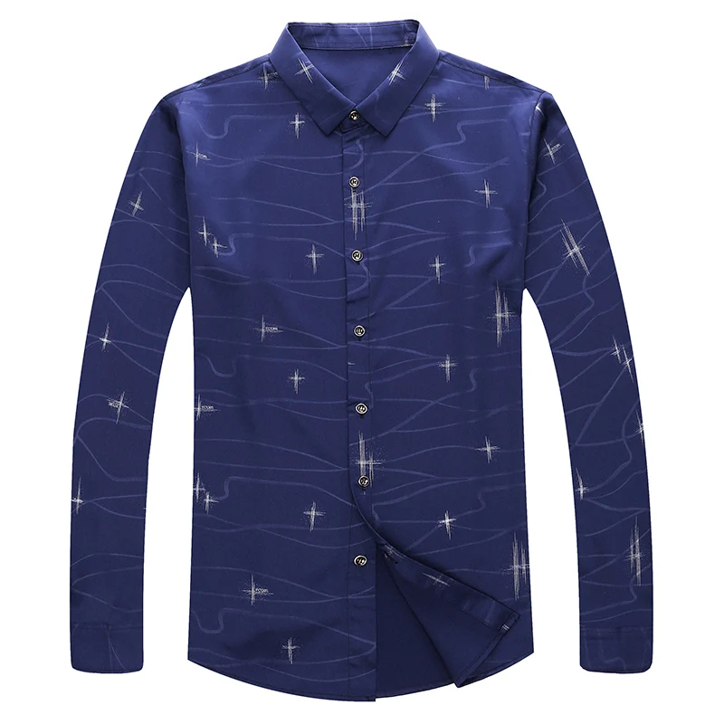 MIACAWOR New Shirt Men Business Casual Print Long Sleeve Camisa Masculina Slim Fit Dress Shirts Clothing C488 | Мужская одежда