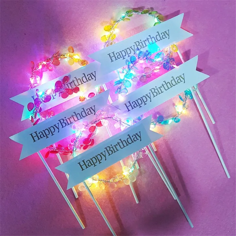 Цветок LED кексы торт Toppers Baby Shower для девочки Топпер торта С Днем Рождения