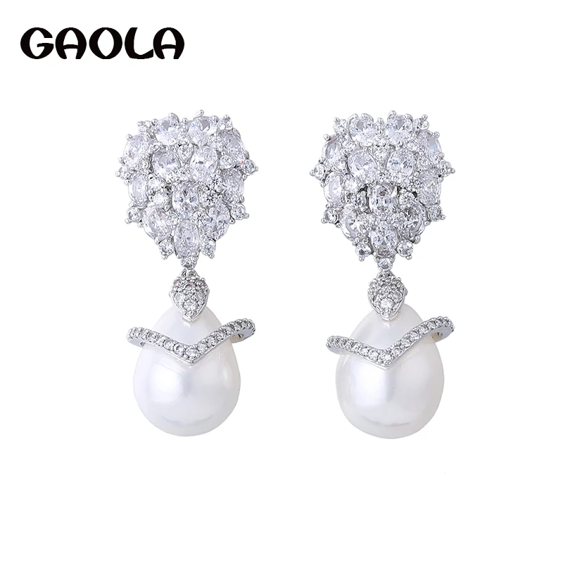 GAOLA прозрачные белые висячие серьги с микрозакрепкой искусственным жемчугом