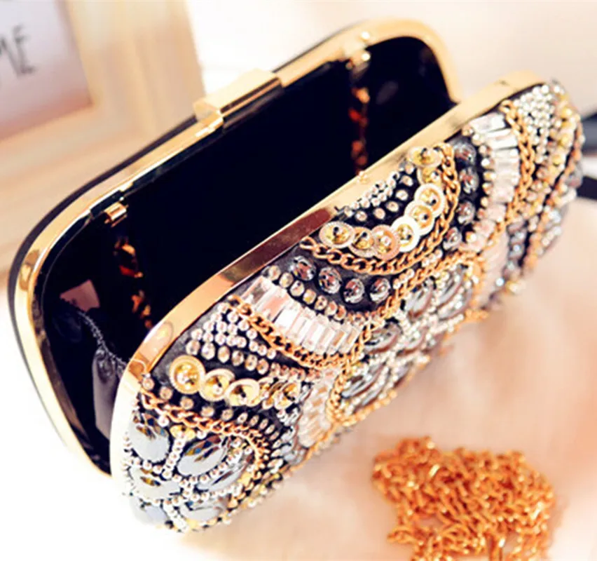 Новые роскошные драгоценный камень бриллиант цветок вечерняя сумка клатч со