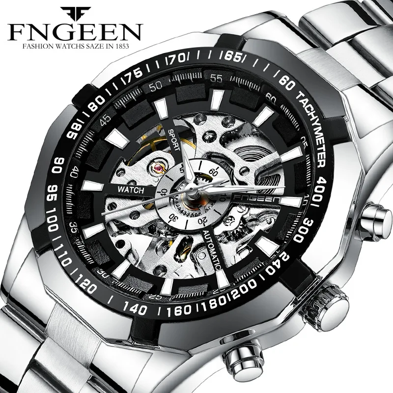 Мужские автоматические механические часы Heren Horloge черный серебристый чехол с