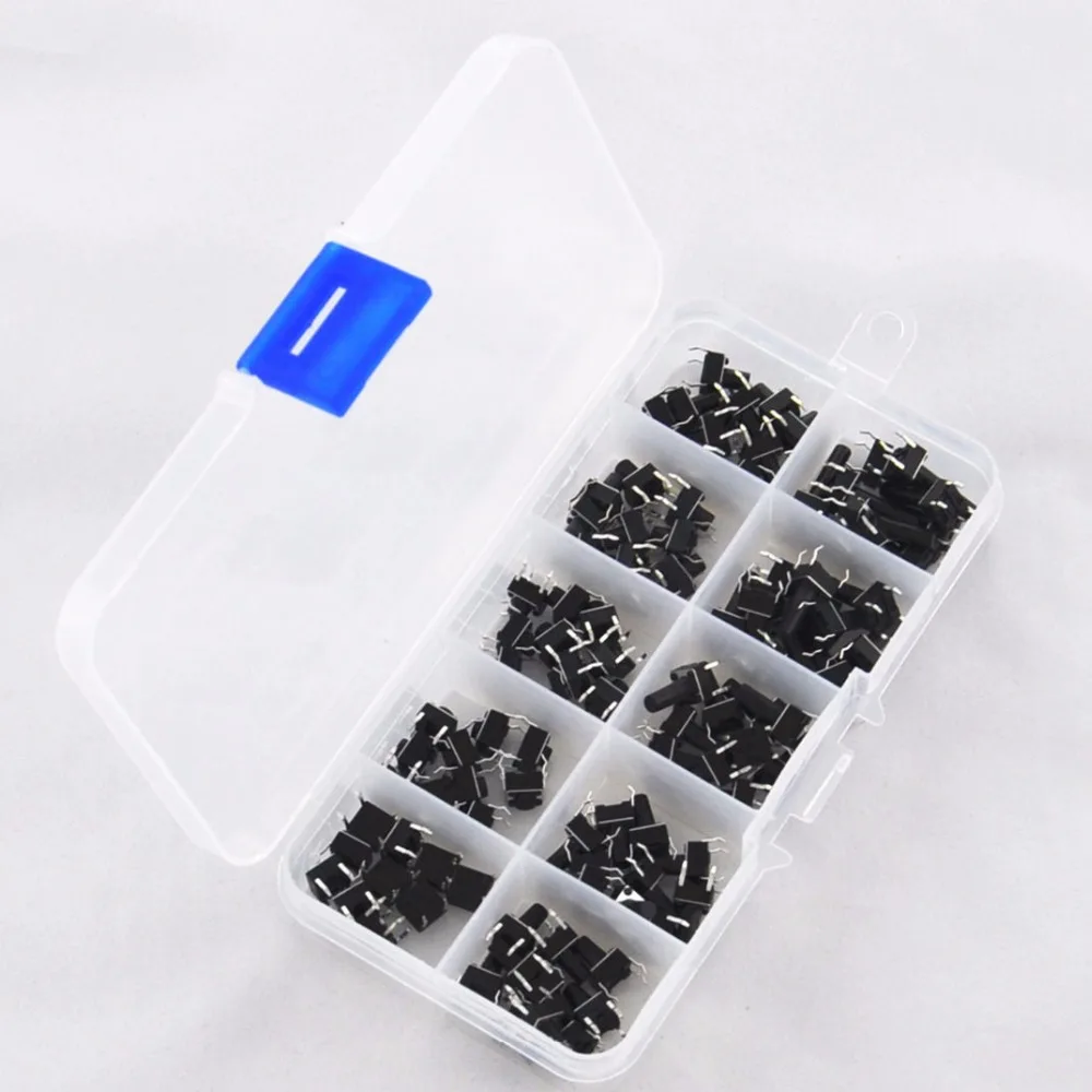 

100Pcs/Lot 10 models 6x6mm Dip 4pin Tactile Push Button Switch 4.3mm 5mm 6mm 7mm 8mm 9mm 10mm 11mm 11.5mm 12mm Tact Kit