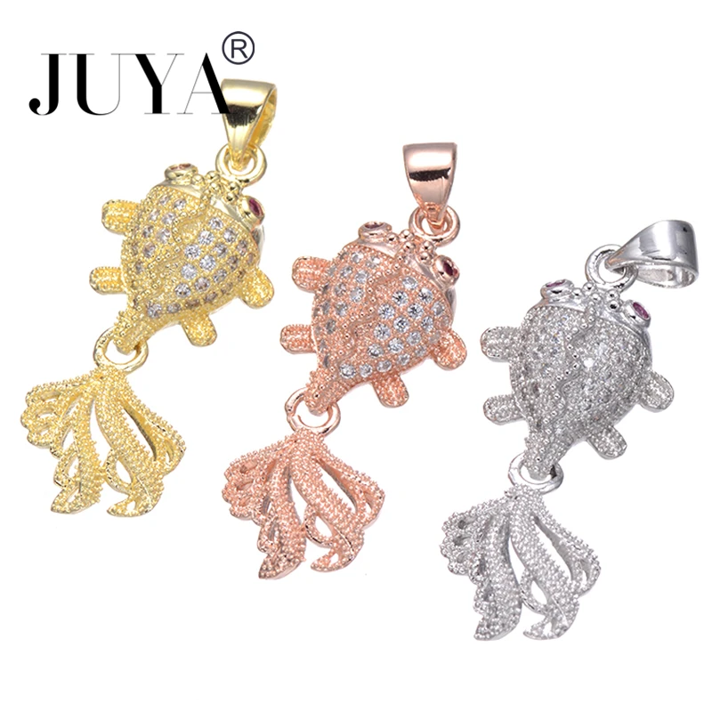 

High Quality Copper Metal Zircon Rhinestone Jewelry Accessories Fashion Goldfish Charm Pendants For Jewelry Making Findings