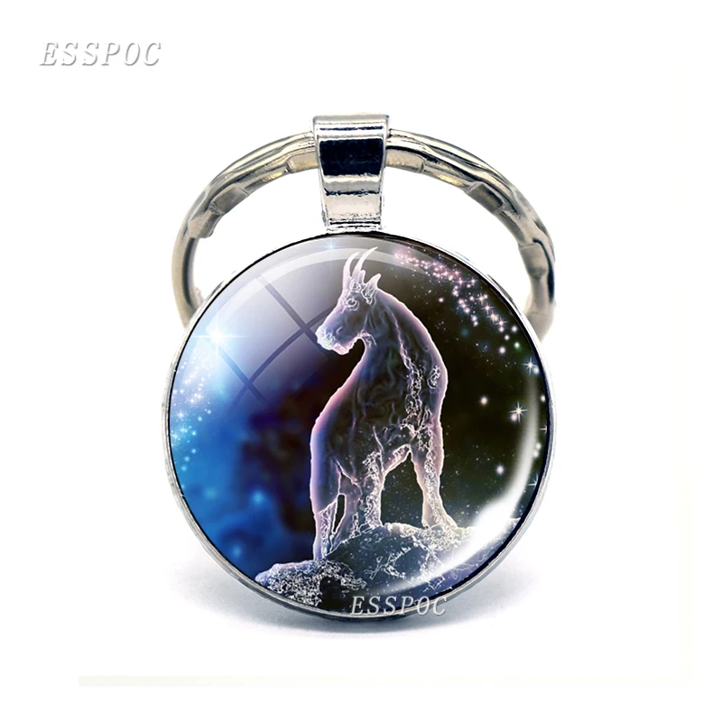 12 Constellation Keychain Zodiac Signs Glass Pendant Scorpio Sagittarius Capricorn Aquarius Alloy Keyring Jewelry Birthday Gifts - Цвет: Capricorn