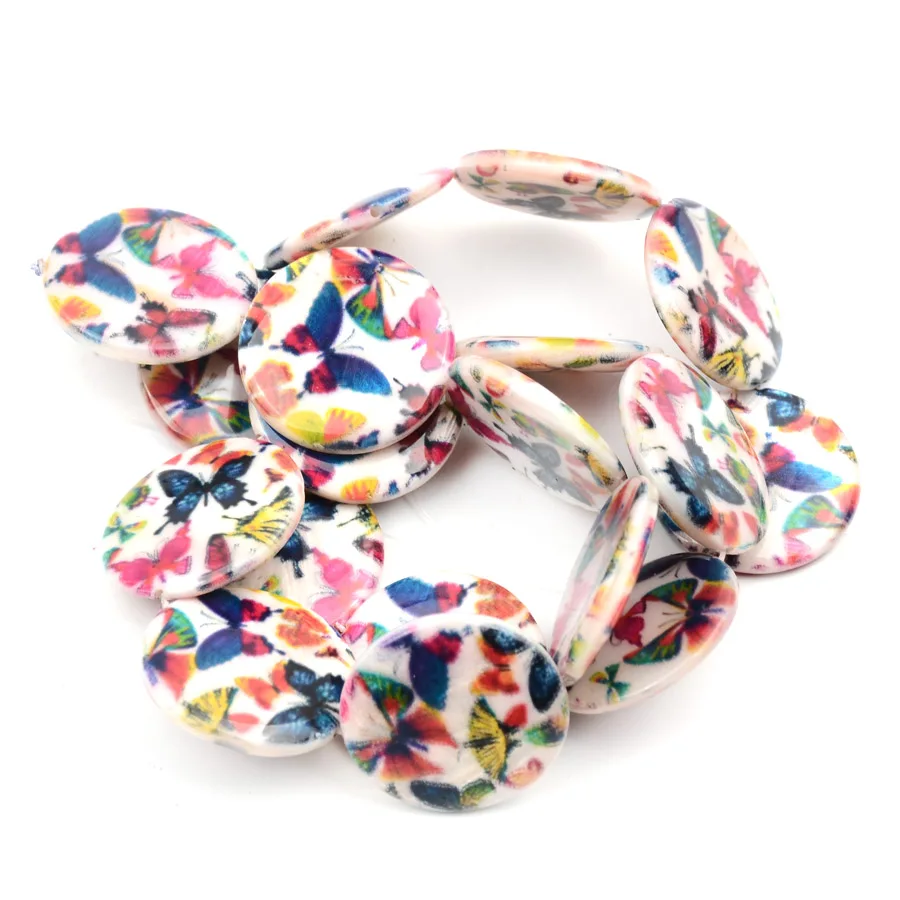 18pcs 20mm Round Shape Two Sides Printed Flowers Shell Beads Loose For Jewelry Making Bracelet Necklace DIY Handmade | Украшения и