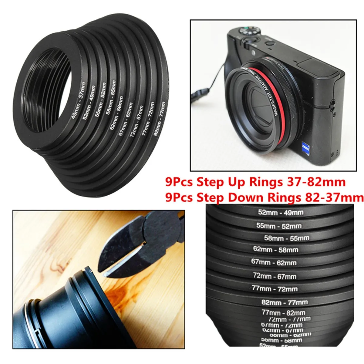 Комплект переходных колец для объектива камеры 18 шт. 37 - 82 мм Canon Nikon DSLR SLR |