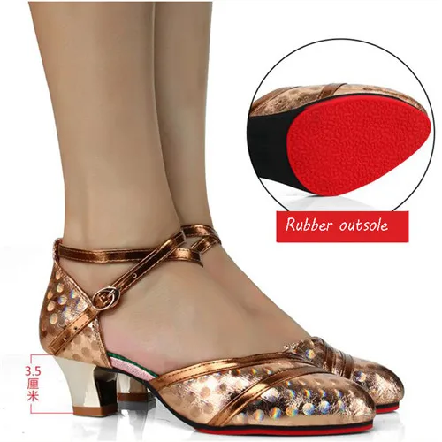 Gold 3.5cm Heel Блестящие туфли для танцев с закрытым носком; женская обувь для танцев сальсы; женские профессиональные современные бальные туфли для самбы, Танго, сальсы, латинских танцев - Цвет: Gold 3.5cm Heel
