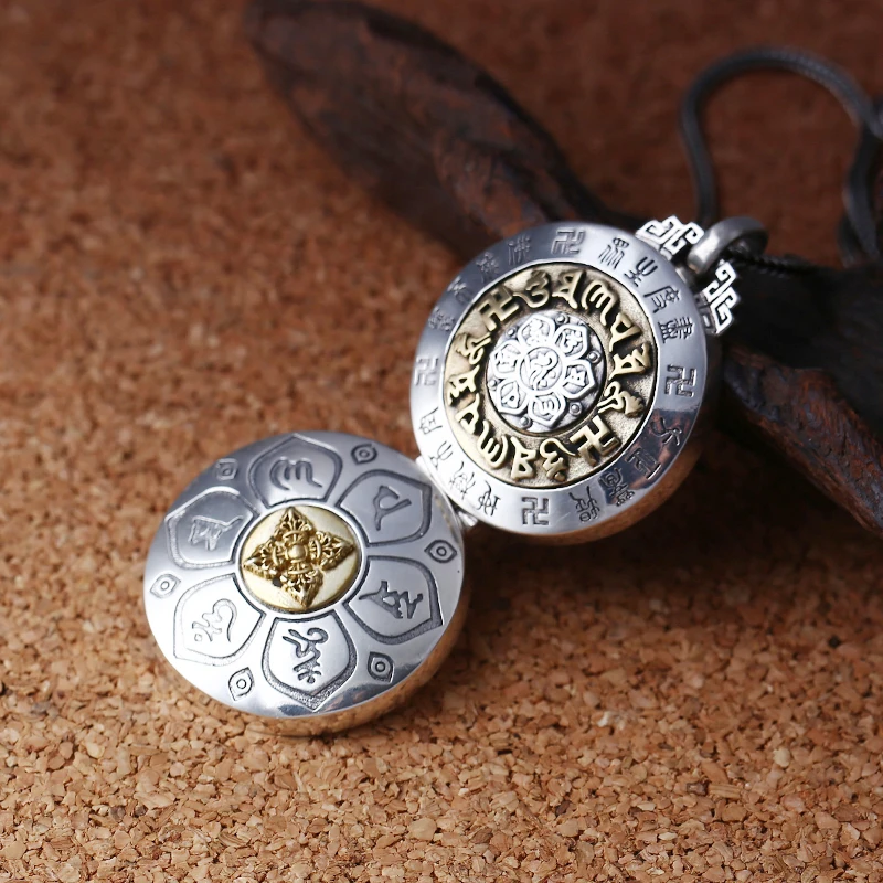 925 sterling silver Vintage pendant Chinese style Om mani padme hum Kwu box for men and women fashion jewelry can opene | Украшения и