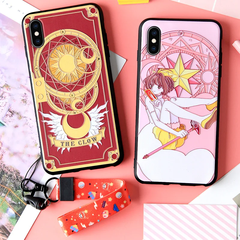 Чехол для iphone XS MAX 3D тисненая Сакура 7/8 plus Мягкий силиконовый чехол 6 6s XR Cow card shell +