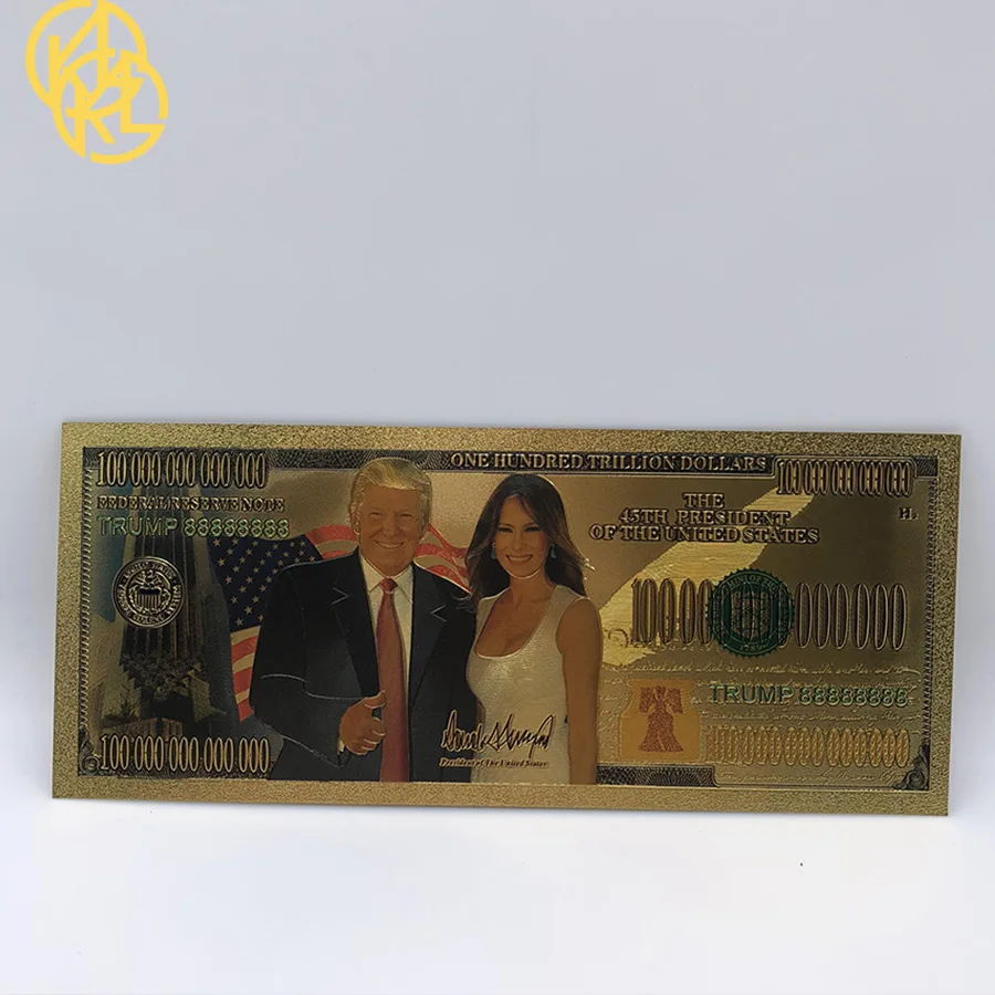 10 шт./лот 999 9 Золотая банкнота Дональд Трамп и первая леди Мелания металлические