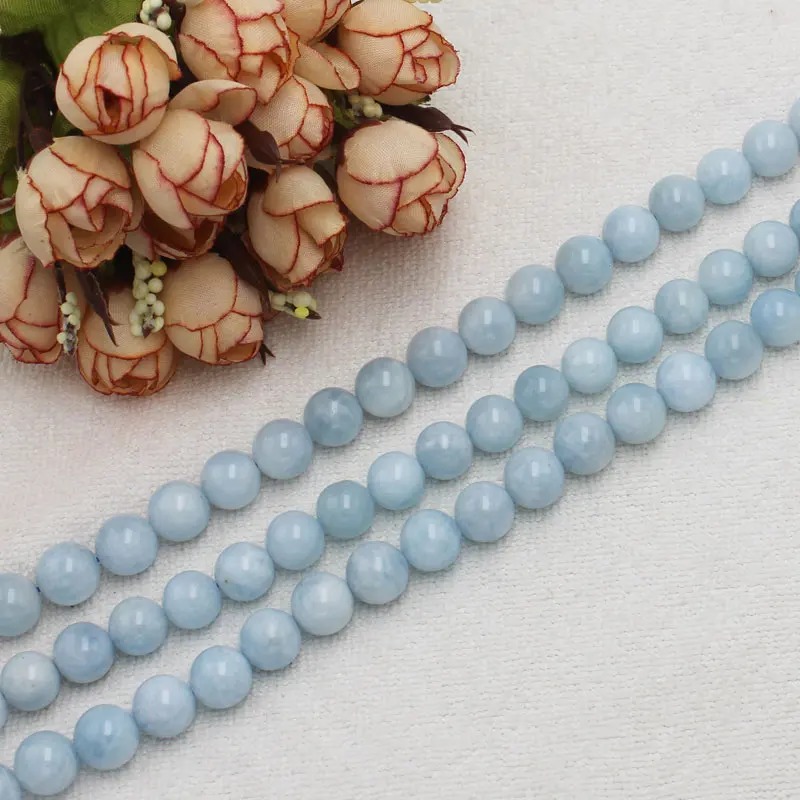Круглые бусины из натуральных аквамаринов 15 дюймов гарантия 100% натурального
