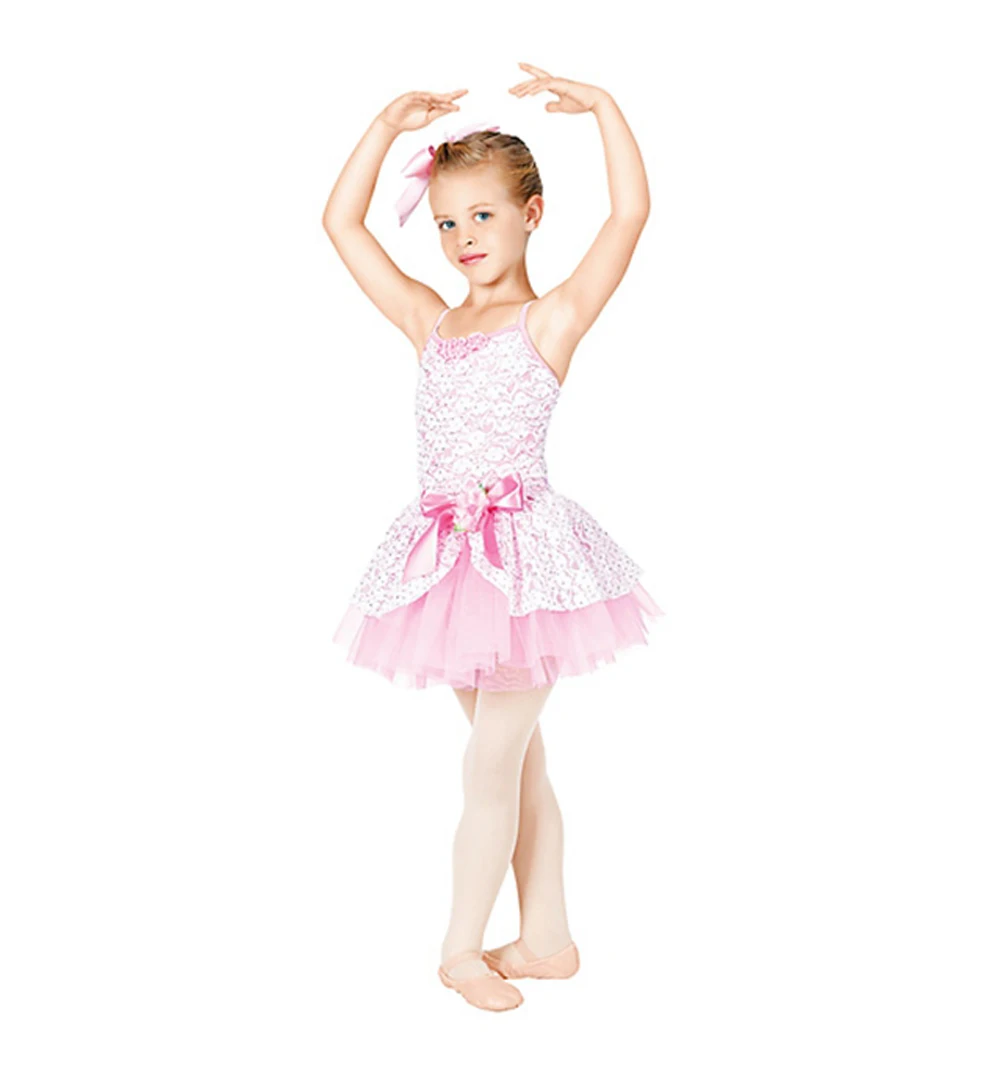 Pink Lace Children's Dance Costume Ballet Dress Girl Skirt Spring Summer Short Sleeve Children Practice Clothes | Тематическая