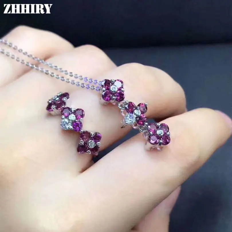 ZHHIRY Женские Ювелирные наборы из пиверса фиолетовый гранат Настоящее серебро 925