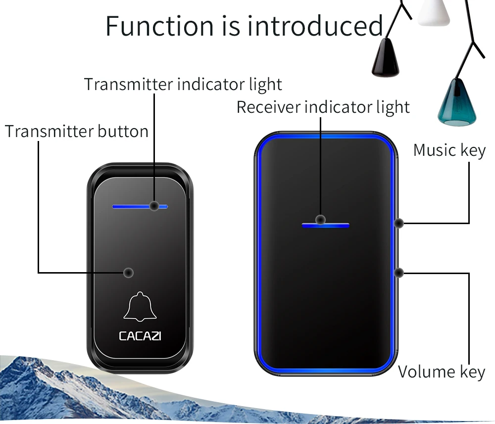 CACAZI Smart Wireless Doorbell Waterproof 2 Button 4 Receiver US EU UK AU Plug LED Light Home Welcome Door Bell Calling Chime