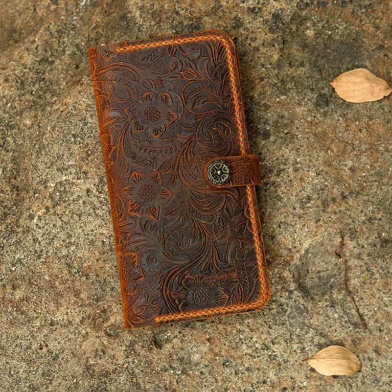 Женский кожаный чехол бумажник с Цветочным Тиснением для iPhone 8 / iphone plus/чехол из