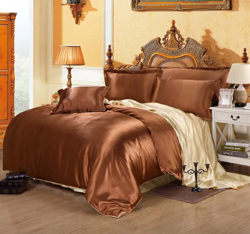 

Luxury Satin Silk Bedding Sets Duvet Cover Flat Fitted Sheet Twin Full Queen King size 4pcs/6pcs linen set Black48