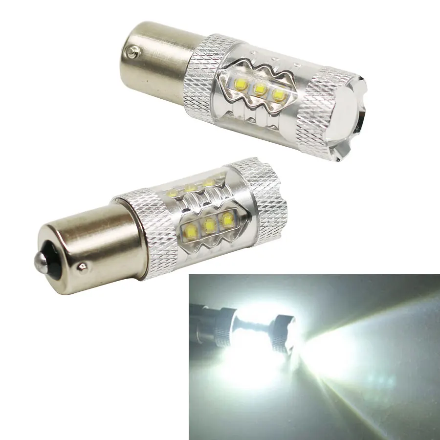 Светодиодная автомобильная лампа P21W BA15S 1156 12 В 1 шт. белая 80 Вт SMD S25 источник света