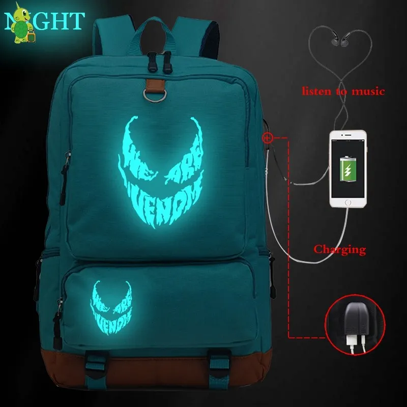 15 Рюкзак Venom Eddie Comics Hero с USB зарядкой, школьные сумки для подростков, светящийся женский и мужской рюкзак для ноутбука, большой рюкзак для путешествий - Цвет: 15