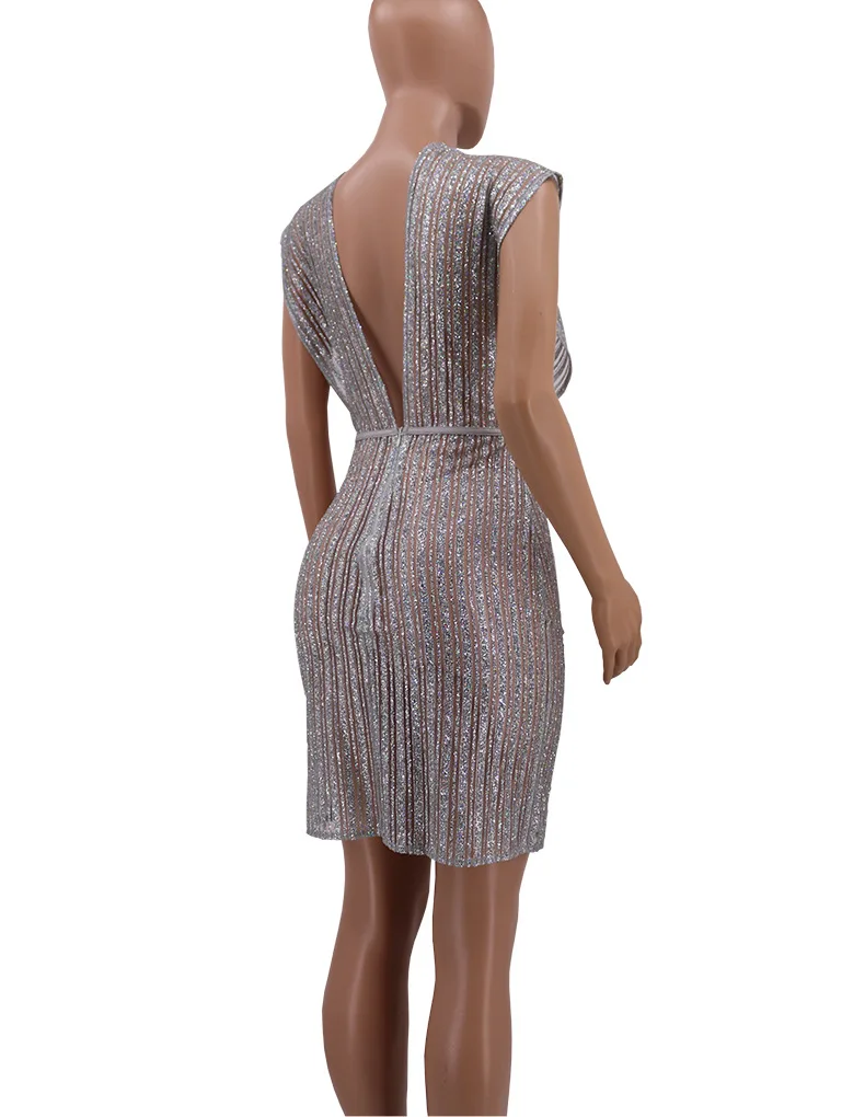 Adogirl Блестящие Блестки Sheer Mesh Bodycon клуб платье для женщин Sexy Глубокий V средства