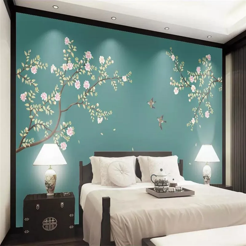Hand-painted peony flowers and TV sofa wall professional production murals wholesale wallpaper mural poster photo |