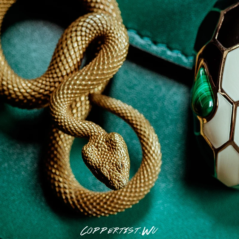 Coppertist. Wu змей бронзовый брелок латунный брелок для ключей ручной работы Золотой Модный Животное змея кольцо для ключей с сумочкой кулон панк-рок