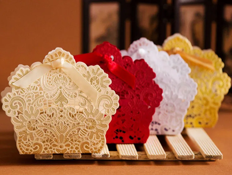 Красный/белый/Золотая лазерная резка коробки для свадебных торжеств конфет Casamento