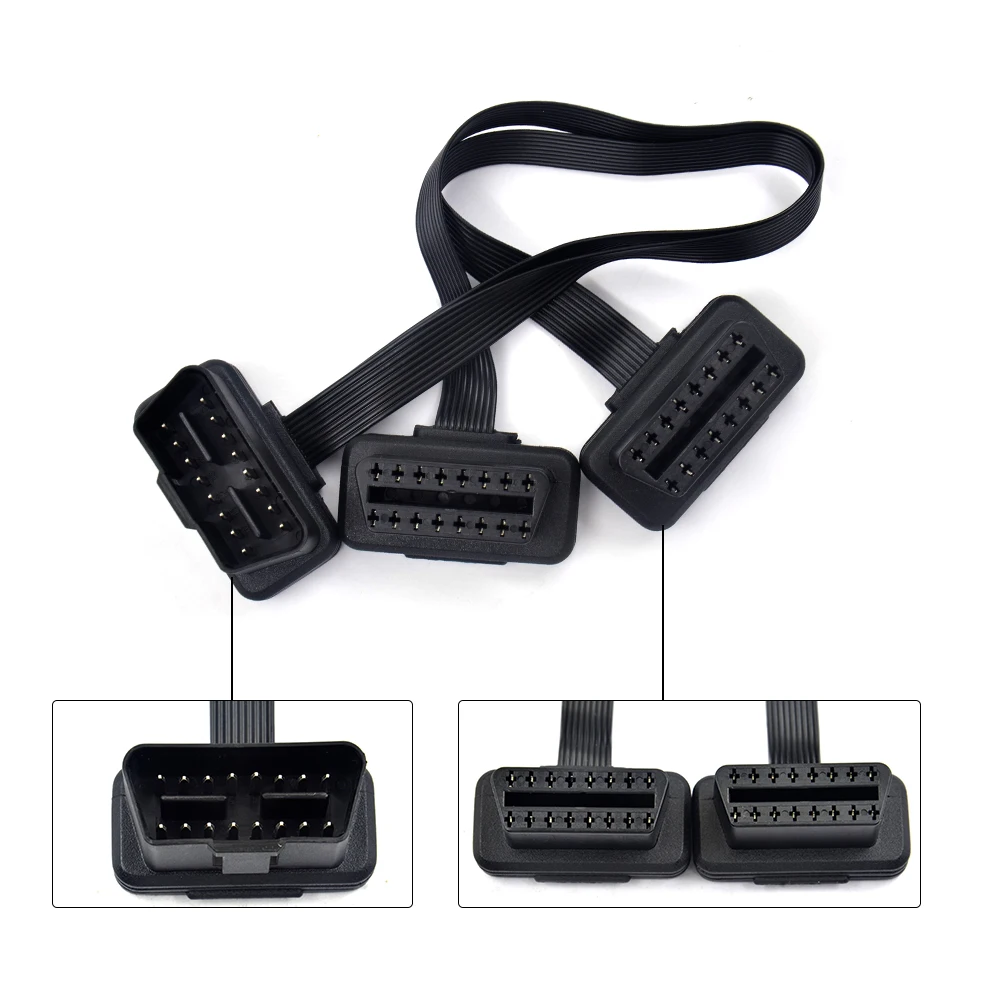 2020 ODB OBD2 кабель 16 контактный 1 Мужской до 2 Женский OBD II разъем Диагностика