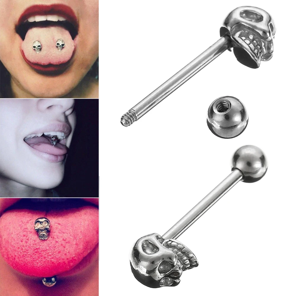 Punk Skull Tongue Piercing Rings Stainless Steel Surgical Piercings Jewelry Bars bell piercing 3pcs/set | Украшения и аксессуары
