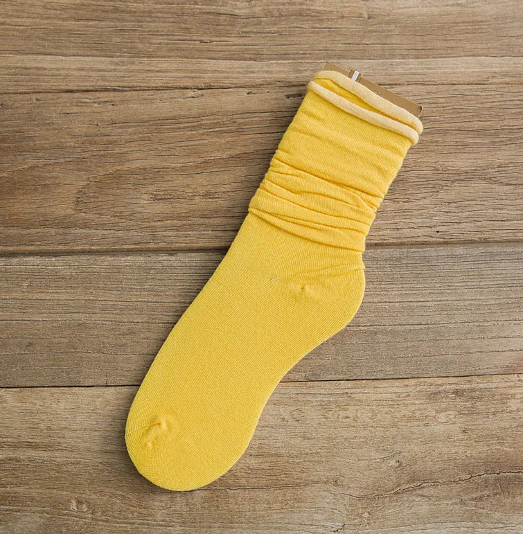 Yellow Длинные женские носки, хлопковые, весенние, осенние, модные, свободные, завитые, цветные, одноцветные, повседневные, корейские, японские, длинные, с вырезом лодочкой, носки - Цвет: Yellow