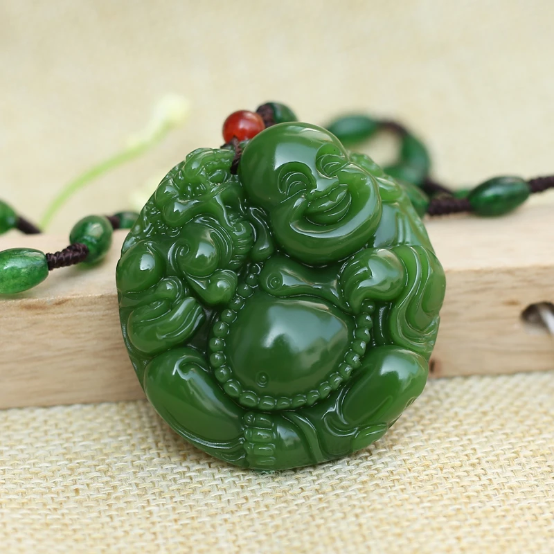 Hetian резная улыбка талисман с Буддой кулон ожерелье для женщины мужчины подарок