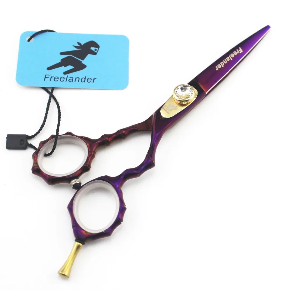 

Japan 440C 5.5 inch purple personality bamboo handle hairdressing scissors flat cutting tooth scissors thinning shears