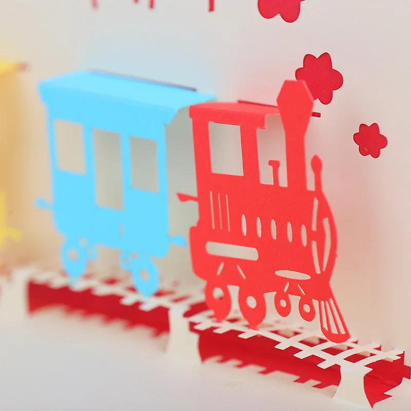 OLOEY 3D всплывающая открытка Подарочная Забавный мультфильм Поезд ручная работа