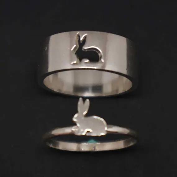 Кролик пару комплект Promise Ring кролик ювелирные изделия lternative Обручение Свадьба