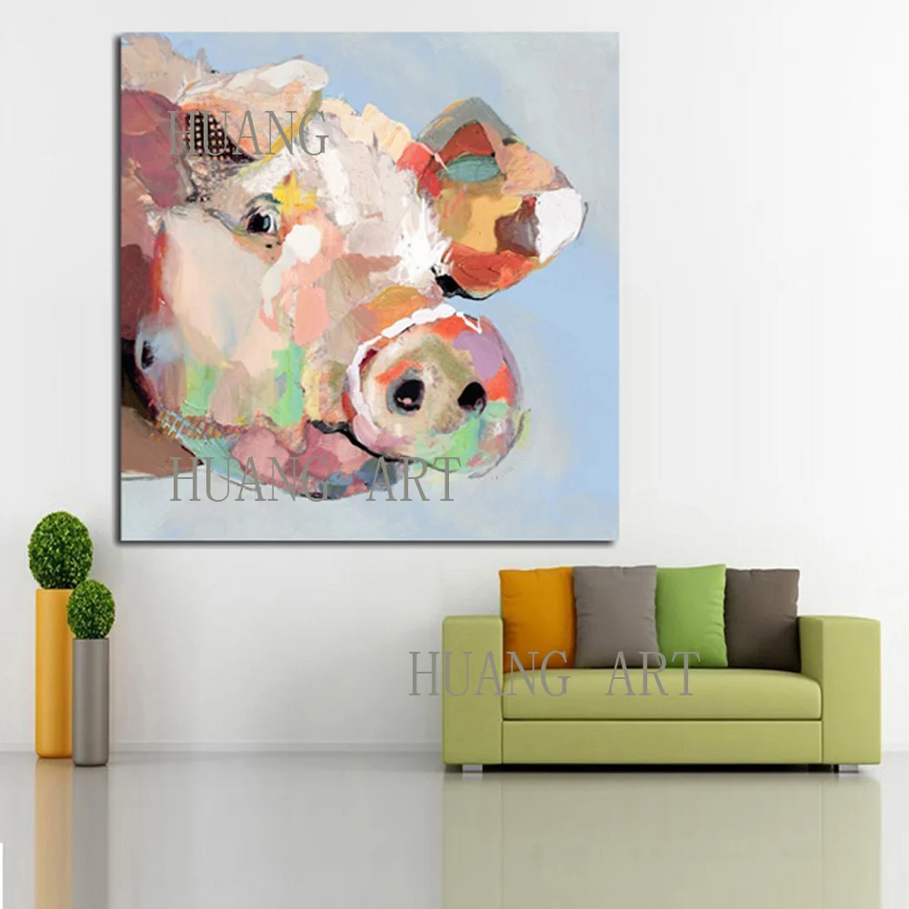 Lovly Fat Pig Oil Painting Canvas Modern Abstract Art For Living Room Decor Lobby sofa bedroom club Animal pig oil pain | Дом и сад