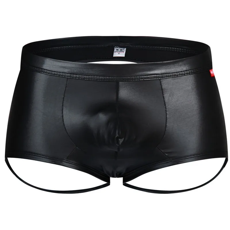 

Sexy Underwear Men Boxers Shorts Faux Leather Low Waist U Convex Pouch Underpants Cueca masculina hombre Boxers Trunks