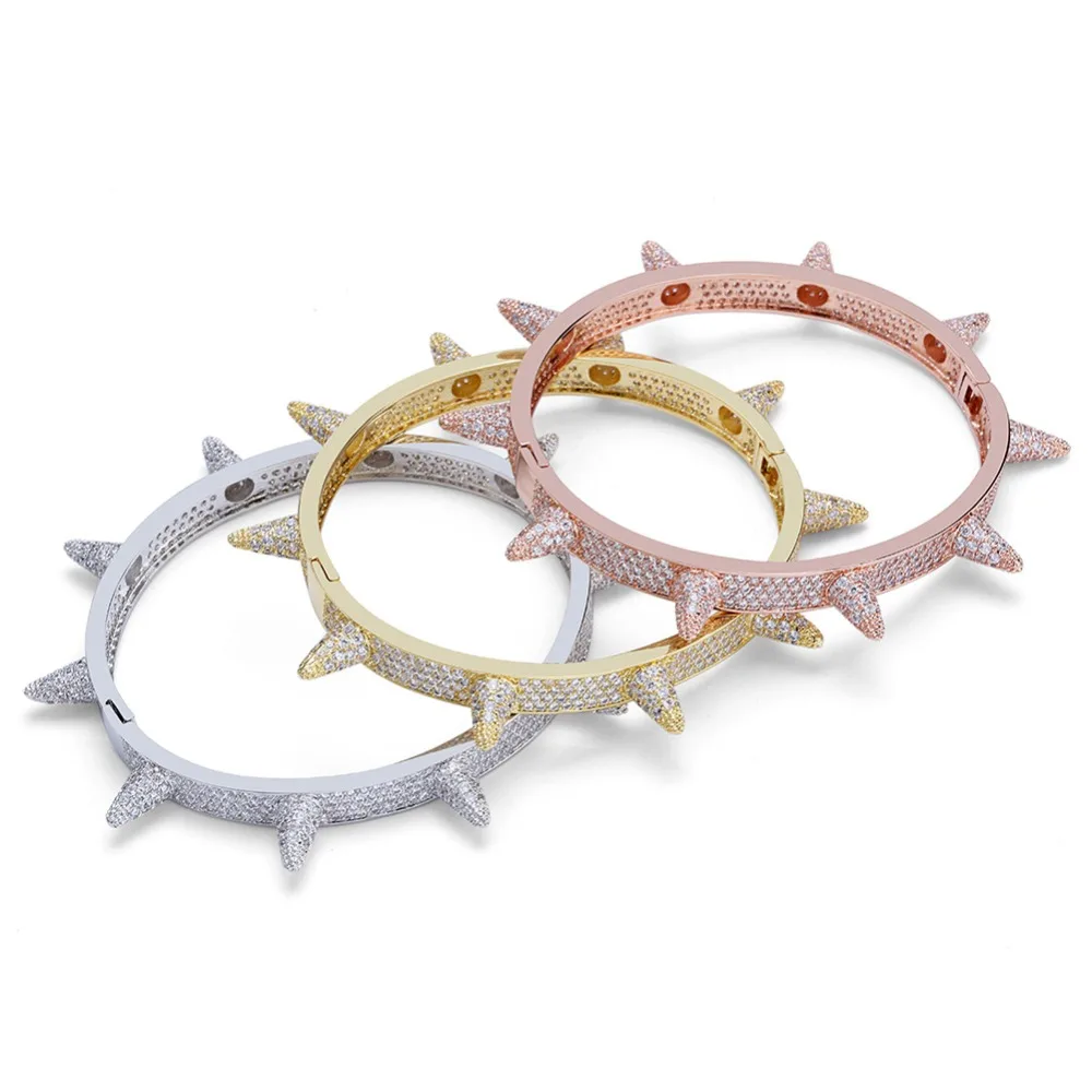 GUCY Iced Out Bling Cubic Zirconia Luxo хип хоп Rosa de Ouro Prata заклепки Pulseiras Браслеты Presentes Para Mulheres Dos Homens