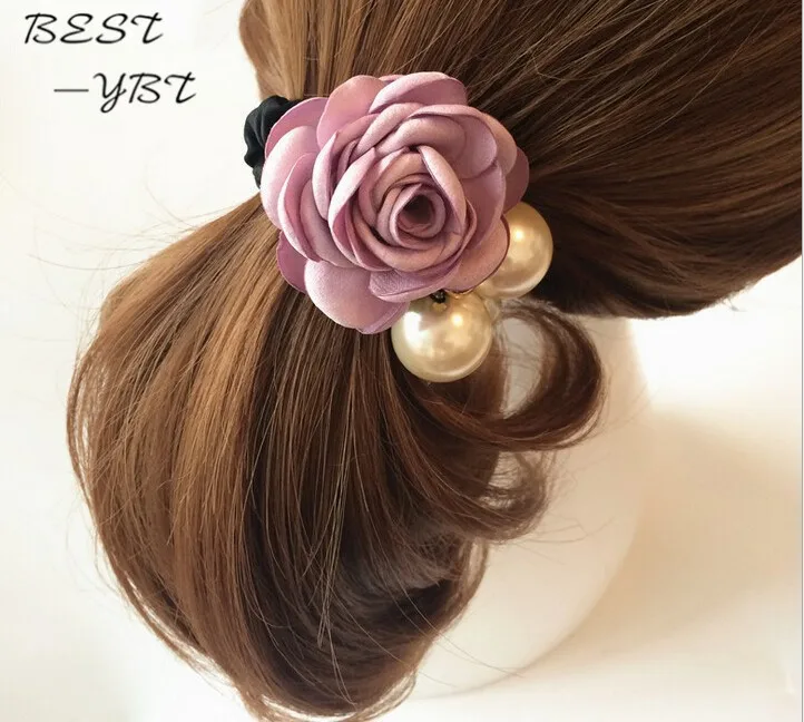

women summer style hair accessories handmade rose 2 pcs big pearl hair bands gum for hair acessorios para cabelo