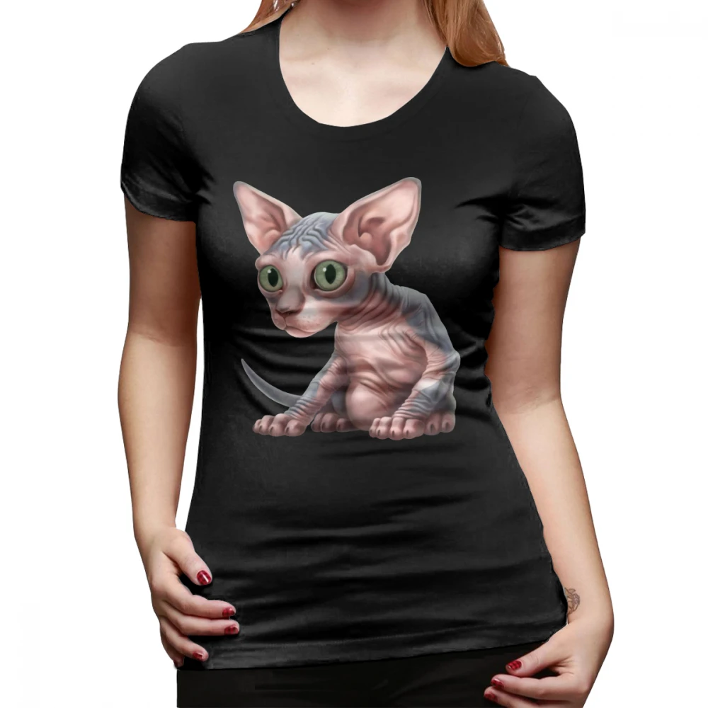 Футболка со сфинксом Cat-a-clism Sphynx Kitten, серая футболка с круглым вырезом, женская футболка с принтом Kawaii, короткий рукав, женская футболка большого размера - Цвет: Черный
