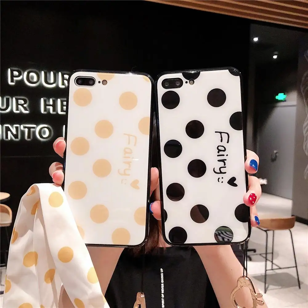 Kuulee For iPhone 6/6S Fashion Wave Point Pattern Color Edge Soft Glass Full Protection Anti-falling Phone Case with Lanyard |