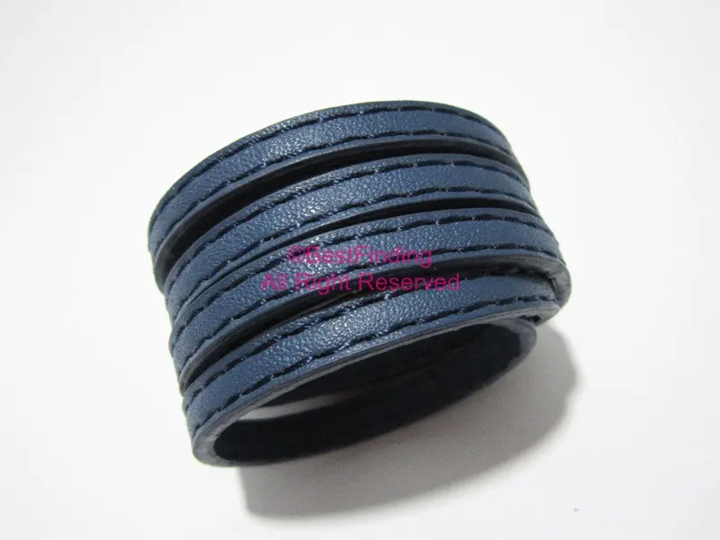 

6x2mm Blue stitched leather cord 6mm Flat leather cord