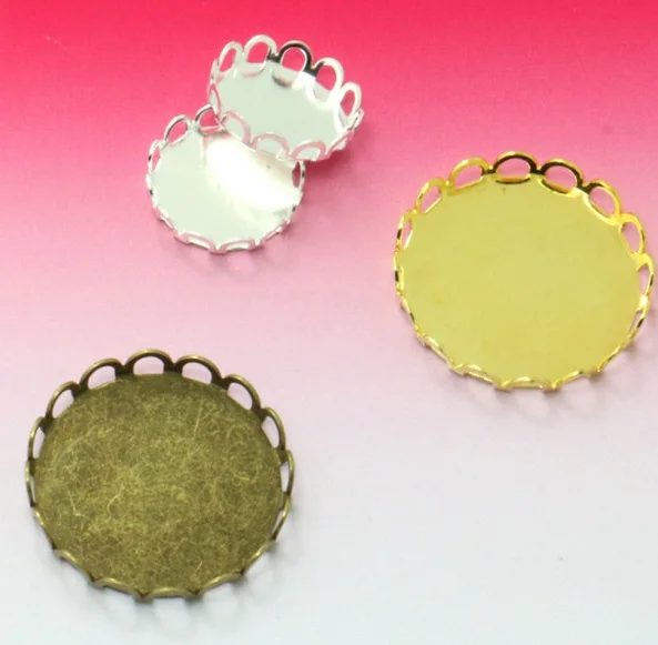 

200PCS Antique Silver/gold/Bronze plated 25mm Lace Edge Round Cabochon diamond Setting Pendant Blank Tray Jewelry accessories