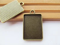 100pcs antique silver toneantique bronze rectangle base setting tray bezel pendant charmfinding18mmx25mm cabochoncameo
