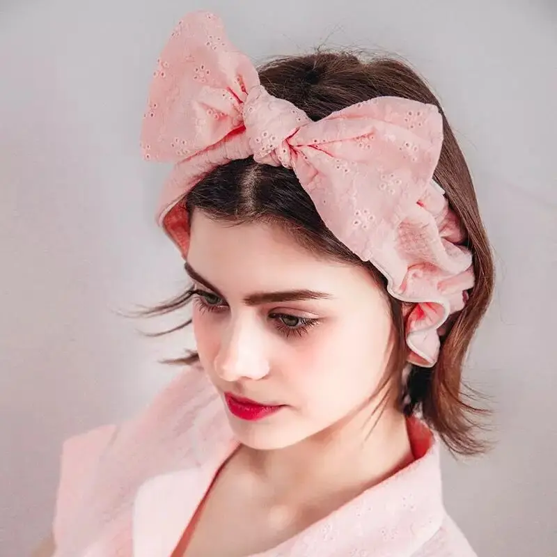 

1PC Women Girls Bows Headwear Lace Hollow Out Bowknot Towel Hair Band Wrap Headband For Wash Face Bath Spa Make Up
