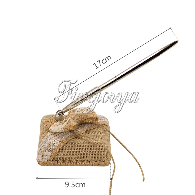 Свадебный набор из натуральной мешковины и ручки с кружевным бантом для ручной