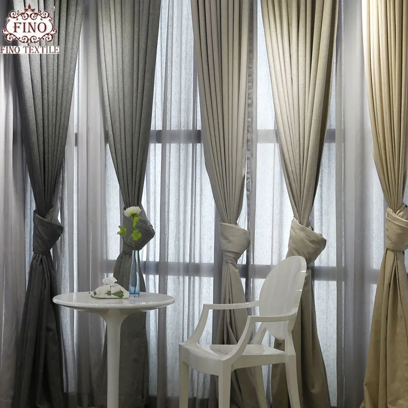 FINO Modern Blue solid Curtain Fabrics For Living Room Dark Gray Europe Curtains Window Panel Light brown Polyester Linen Drapes | Дом и сад