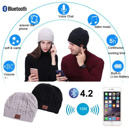 2018 Новая зимняя обувь шерстяные стельки вязать теплые шапочки Bluetooth Hat
