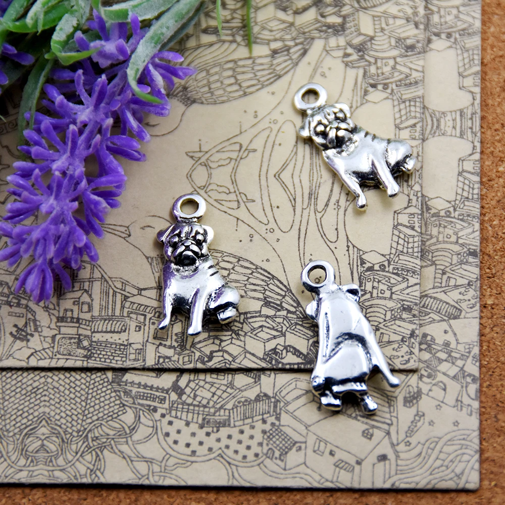 

8pcs--30*14mm both side Antique Silver Plated sitting dog Charms Pendants for Jewelry Making DIY Handmade Craft